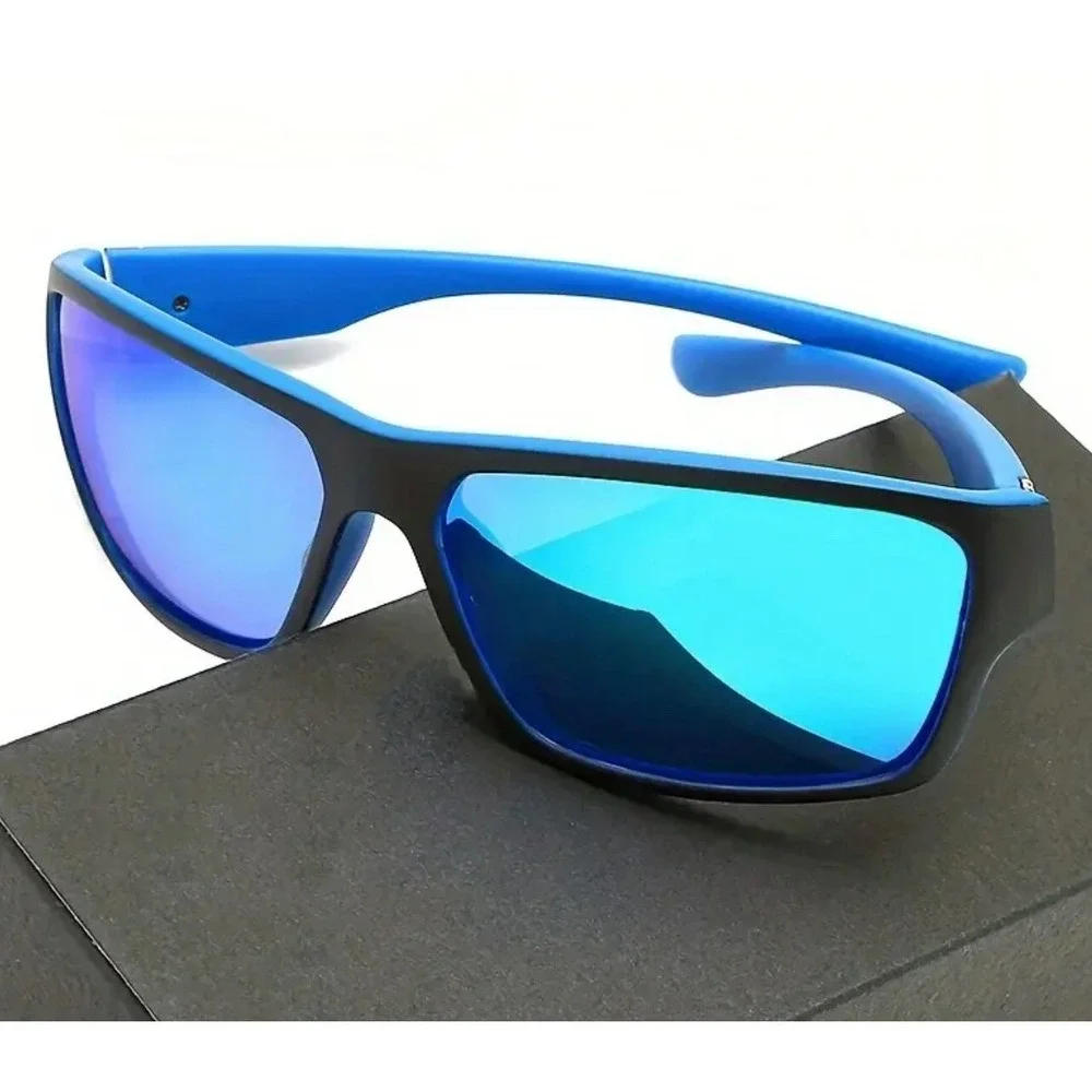 Polarized Sunglasses Men Driving Fishing Square Frame Blue Mirror Lens Gafas New